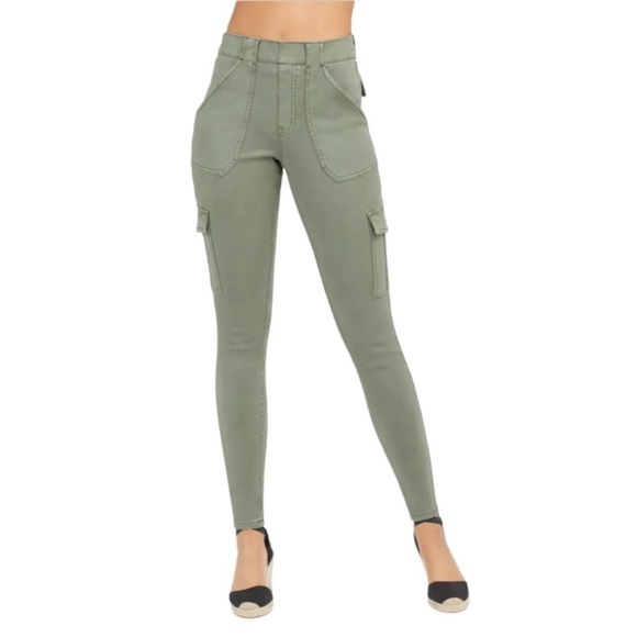 SPANX size Small S/P Stretch Twill Ankle Cargo Pant Soft Sage Olive $128 NWT NEW - Picture 3 of 15